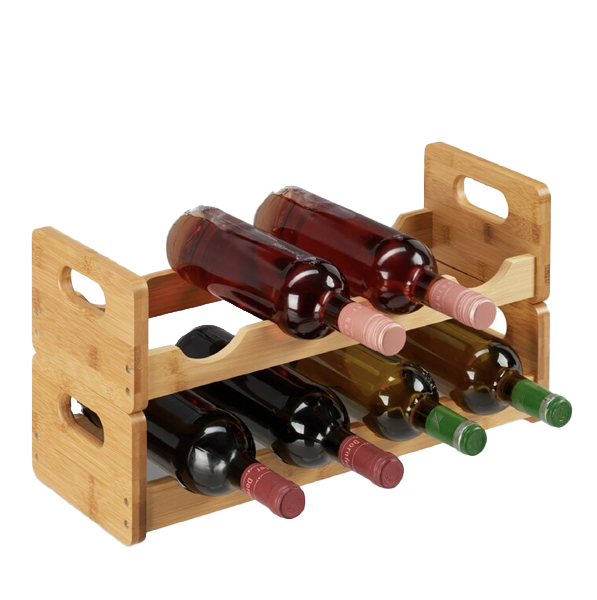 Botellero de bambú natural soporte para botellas de vino para cocina en casa estante para almacenamiento de vino estantes apilables para 8 botellas bandeja plegable para botellas de vino 